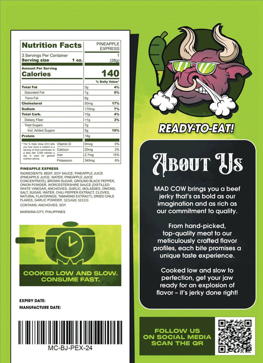MAD COW - BEEF JERKY PINEAPPLE EXPRESS 80g (Best By: 11/18/25)