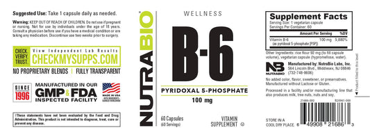 Nutrabio – B-6 P5P (100mg) 60 Vegetable Capsules