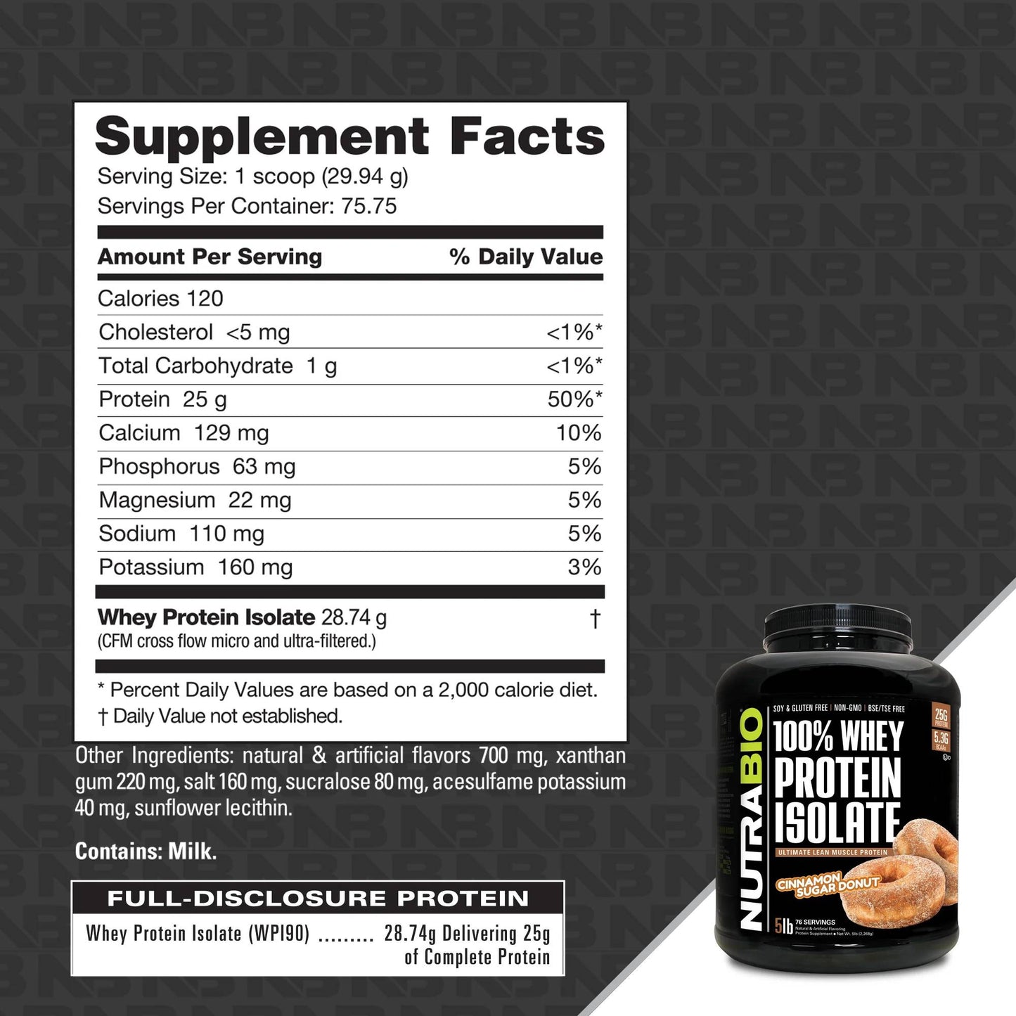 Nutrabio – Whey Protein Isolate CINNAMON SUGAR DONUT 5lbs (10/1/26 Exp)
