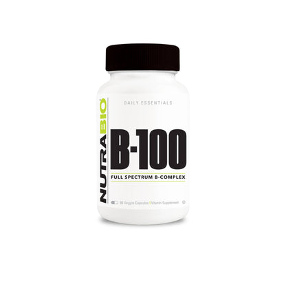 Nutrabio – B-100 Complex 90 Vegetable Capsules (4/1/25 Exp)