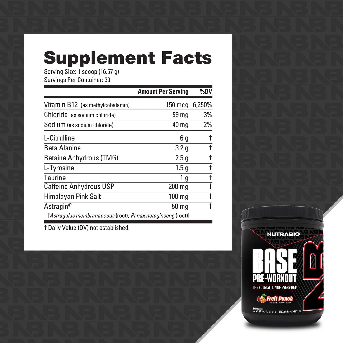 Nutrabio - Base Pre-Workout FRUIT PUNCH 30 Servings