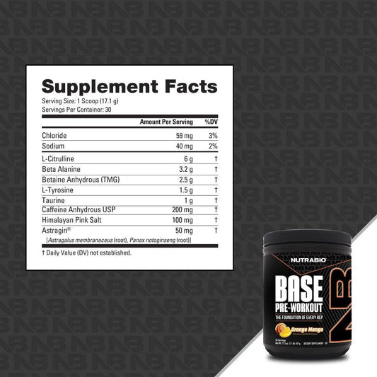 Nutrabio – Base Pre-Workout ORANGE MANGO 30 Servings