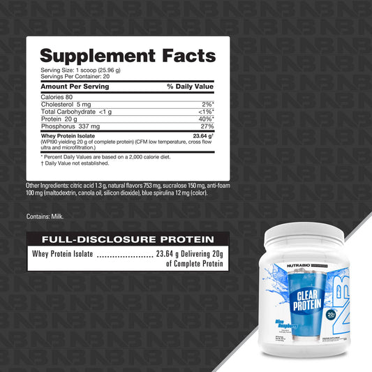 Nutrabio – Clear Whey Protein Isolate BLUE RASPBERRY 1.1lbs