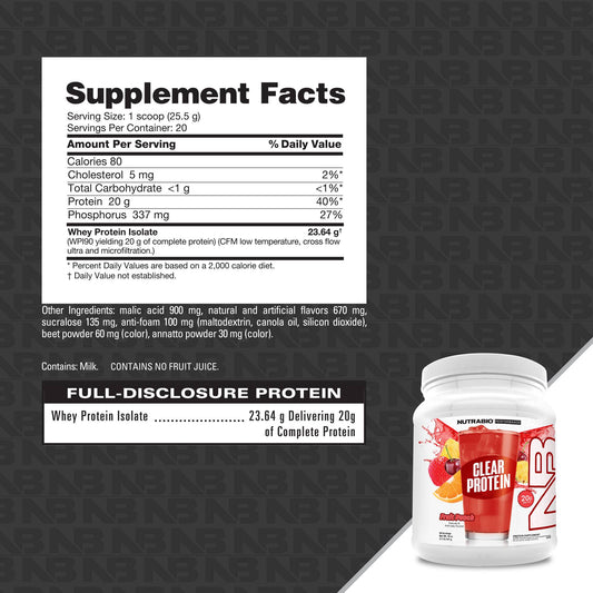 Nutrabio – Clear Whey Protein Isolate FRUIT PUNCH 1.1lbs