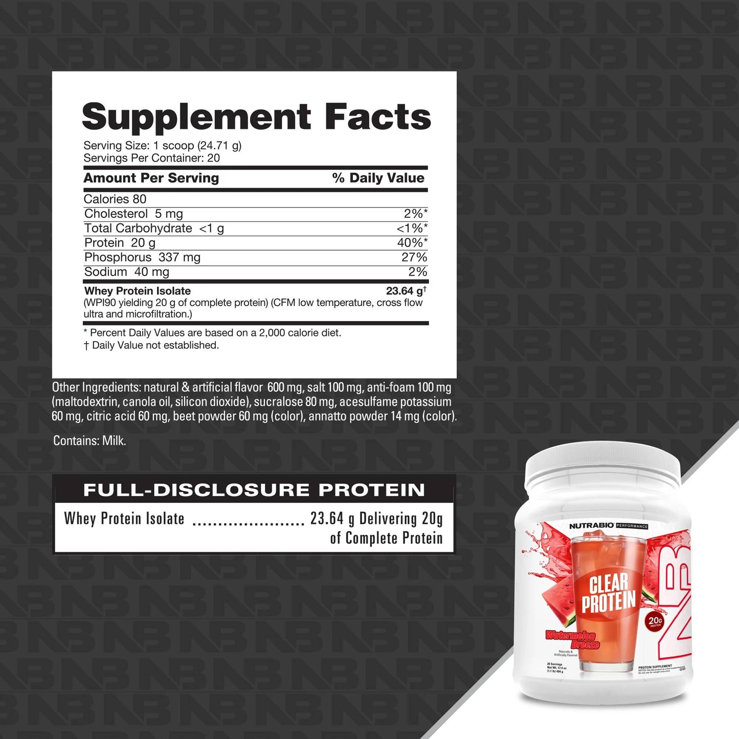 Nutrabio – Clear Whey Protein Isolate WATERMELON BREEZE 1.1lbs