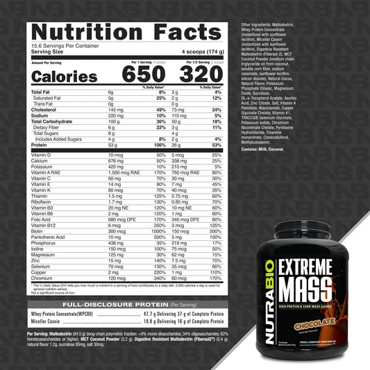 Nutrabio – Extreme Mass Gainer CHOCOLATE 6LBS