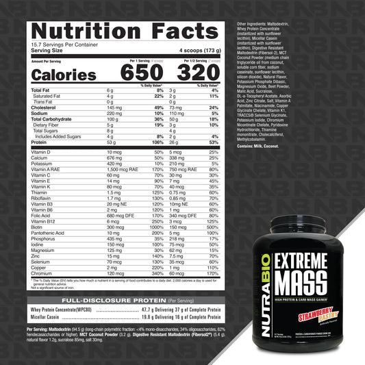 Nutrabio – Extreme Mass Gainer STRAWBERRY PASTRY 6LBS