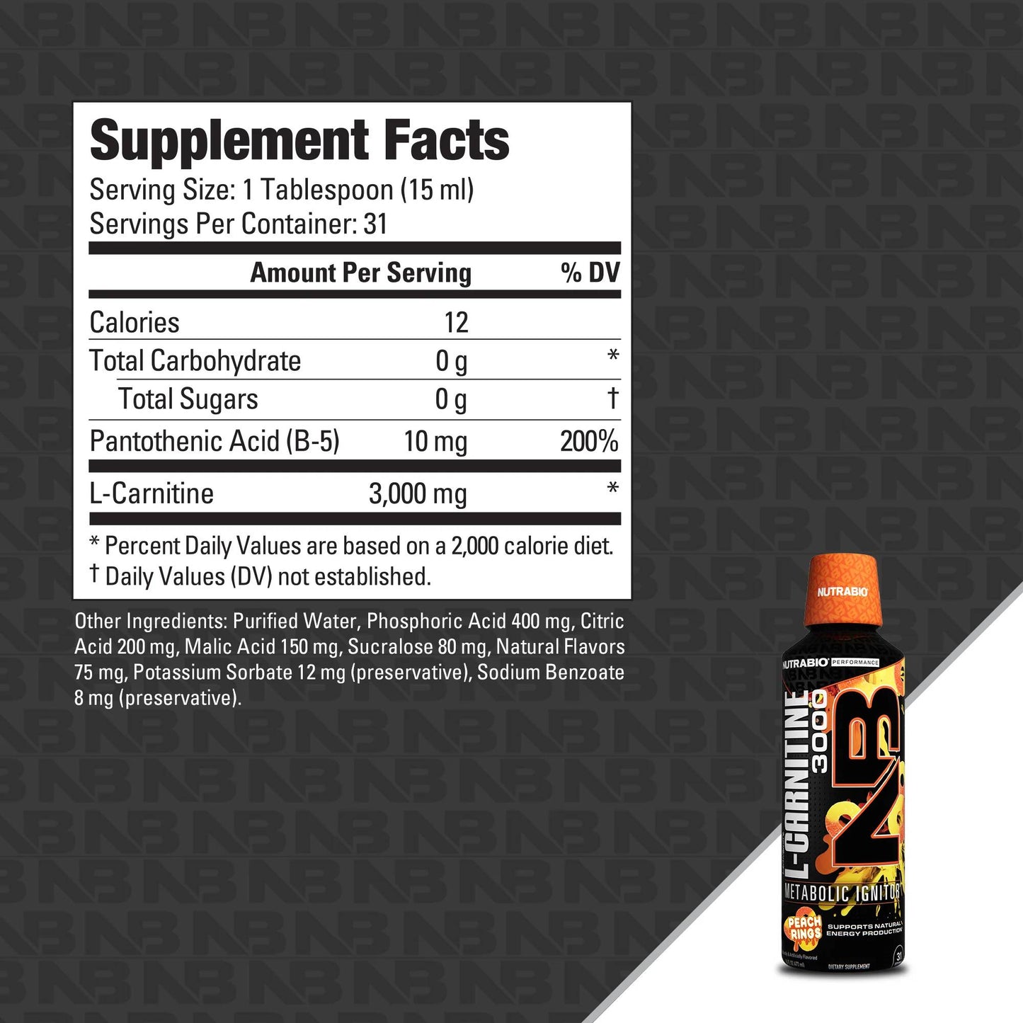 NUTRABIO - LEANSHOTS L-CARNITINE 3000 PEACH RINGS 473ML