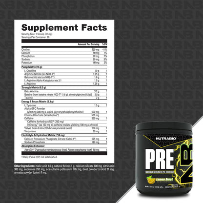Nutrabio – PRE-Workout LEMON BURST 20 Servings