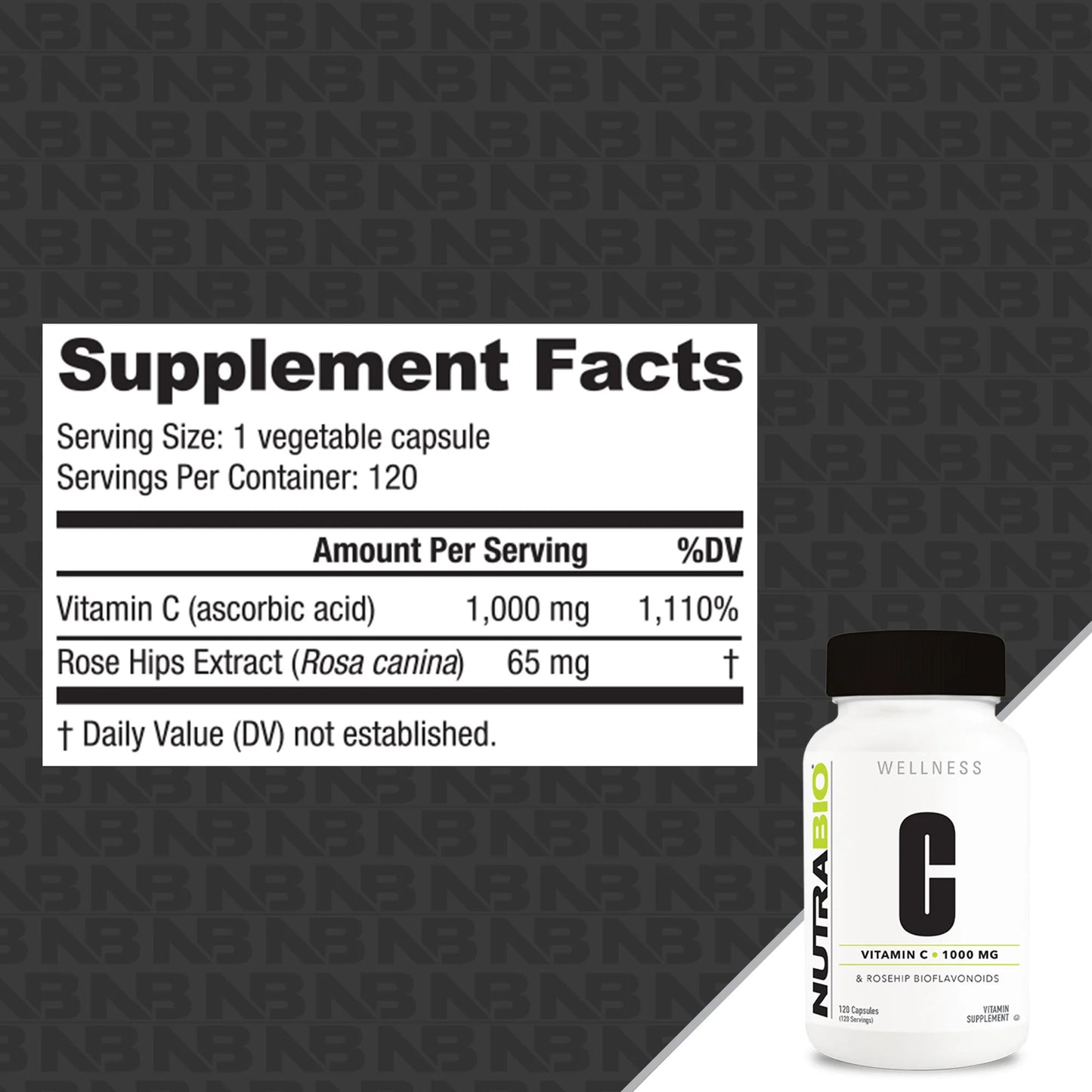 Nutrabio – Vitamin C 1000mg with Rose Hips 120CAPS