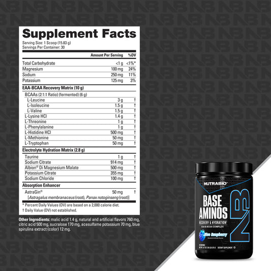 Nutrabio - Base Aminos BLUE RASPBERRY 30 Servings
