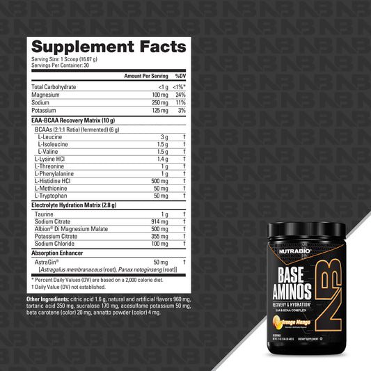 Nutrabio - Base Aminos ORANGE MANGO 30 Servings
