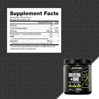 Nutrabio – Creatine + HMB UNFLAVORED 30 servings