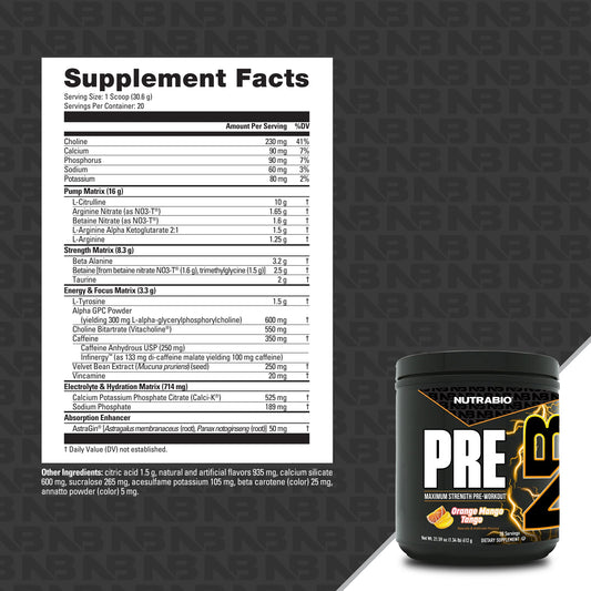 Nutrabio – PRE-Workout ORANGE MAGO TANGO 20 Servings