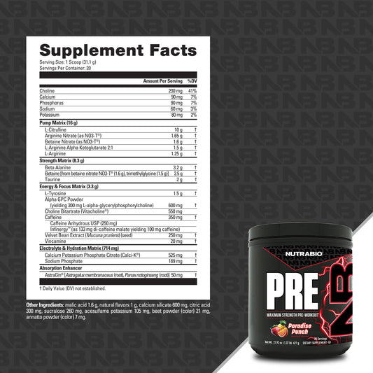 Nutrabio – PRE-Workout PARADISE PUNCH 20 Servings