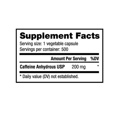 Nutrabio - Caffeine (200mg) 500 Vegetable Capsules