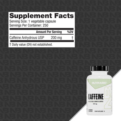 Nutrabio - Caffeine (200mg) 250 VCAPS