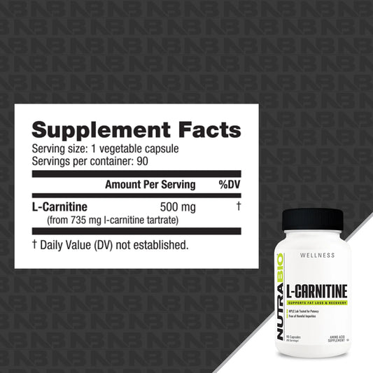 Nutrabio – L-Carnitine (500mg) 90 Vegetable Capsules