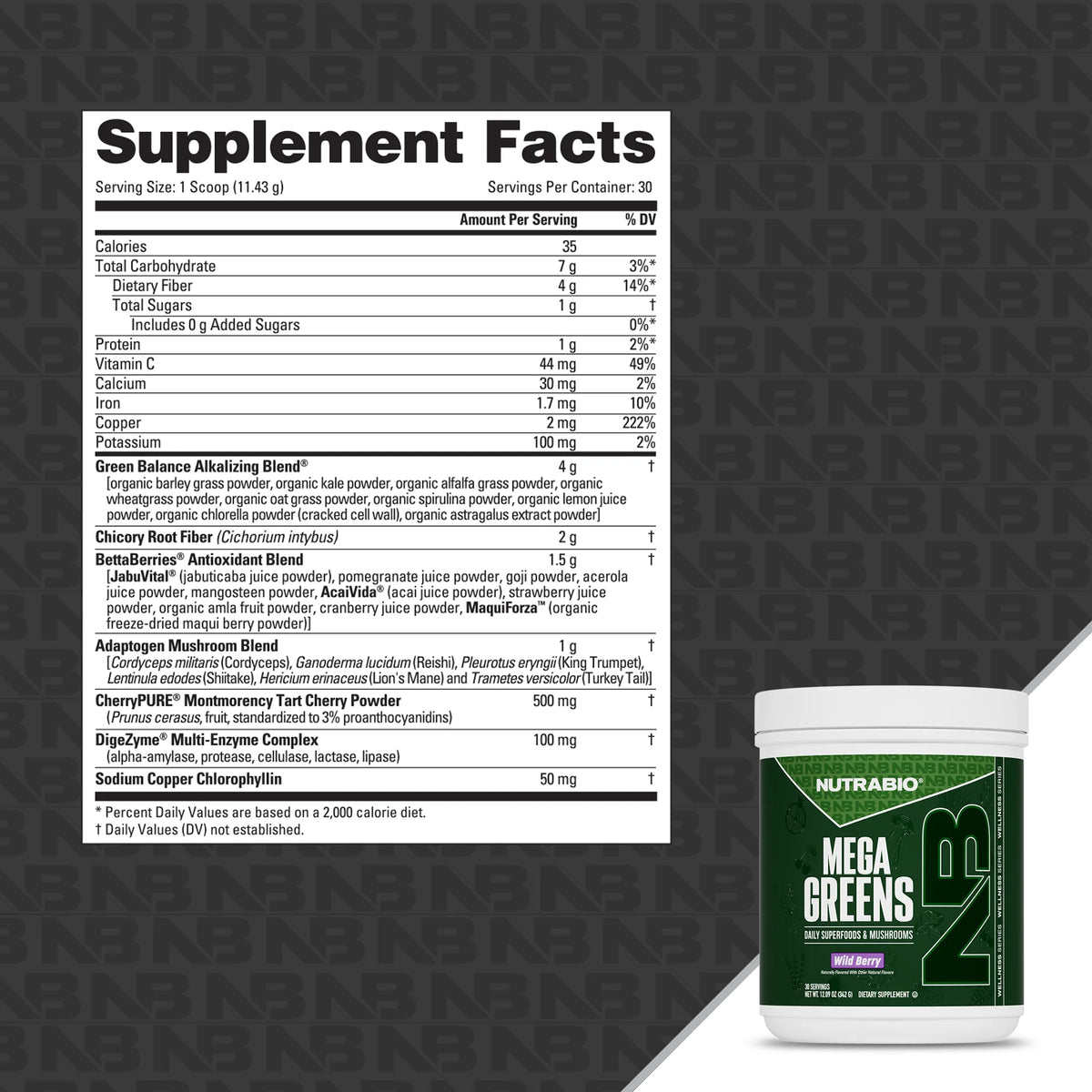 Nutrabio – Mega Greens WILD BERRY 30svg