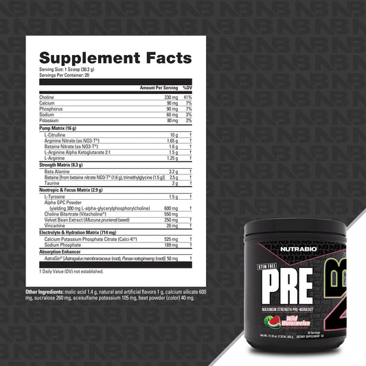 Nutrabio - Pre Stim Free - WILD WATERMELON 20 servings