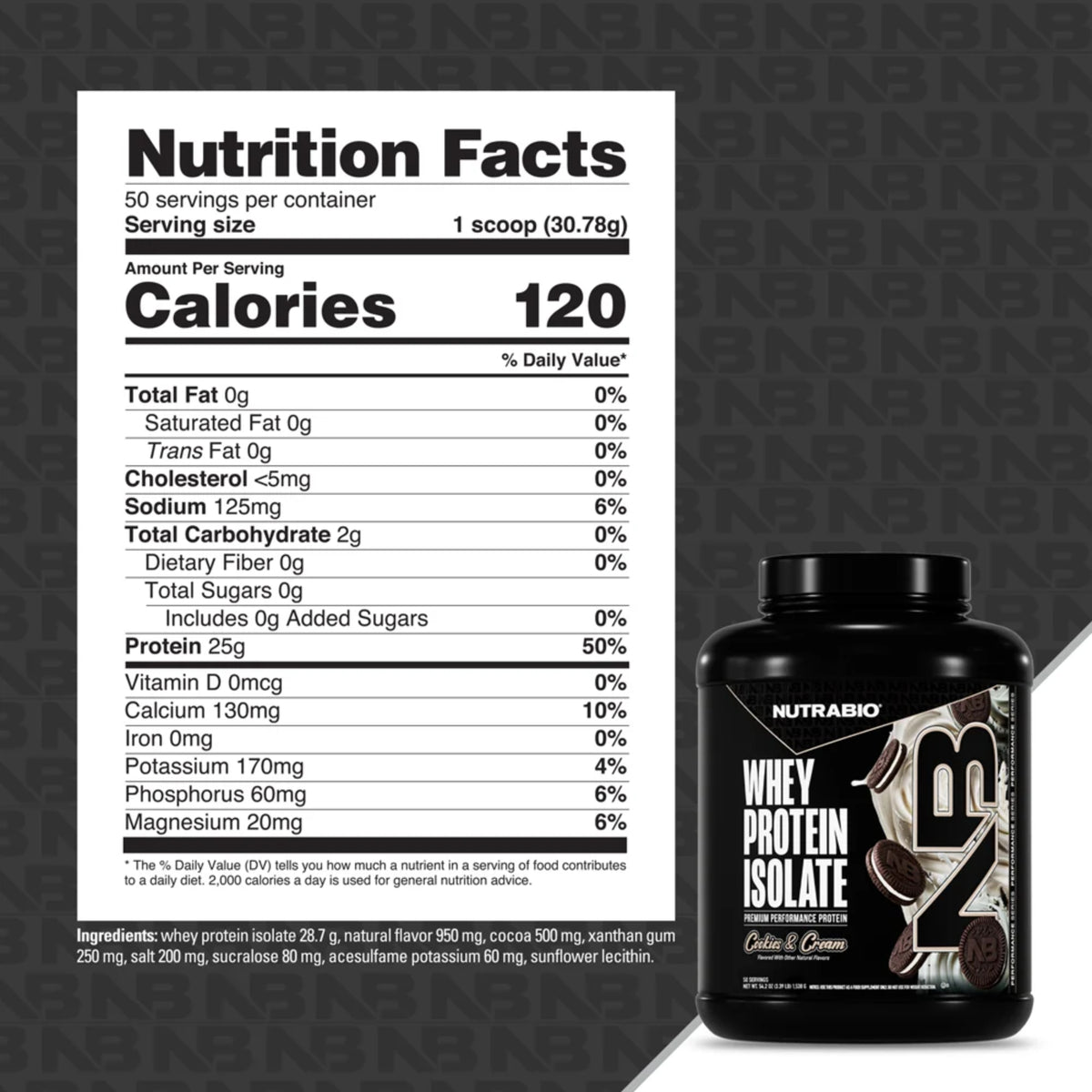 Nutrabio – Whey Protein Isolate COOKIES & CREAM 5lbs