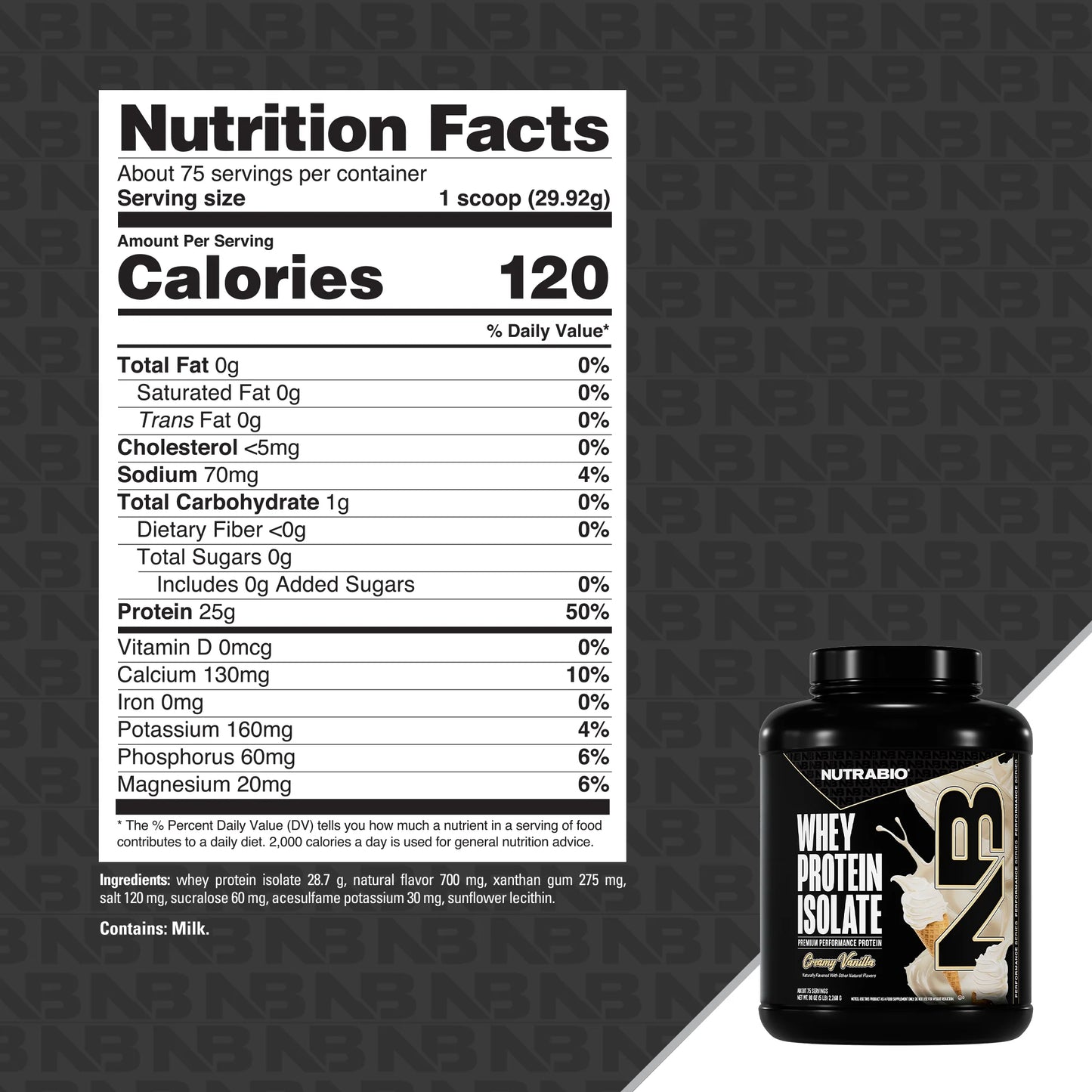 Nutrabio – Whey Protein Isolate CREAMY VANILLA 5lbs