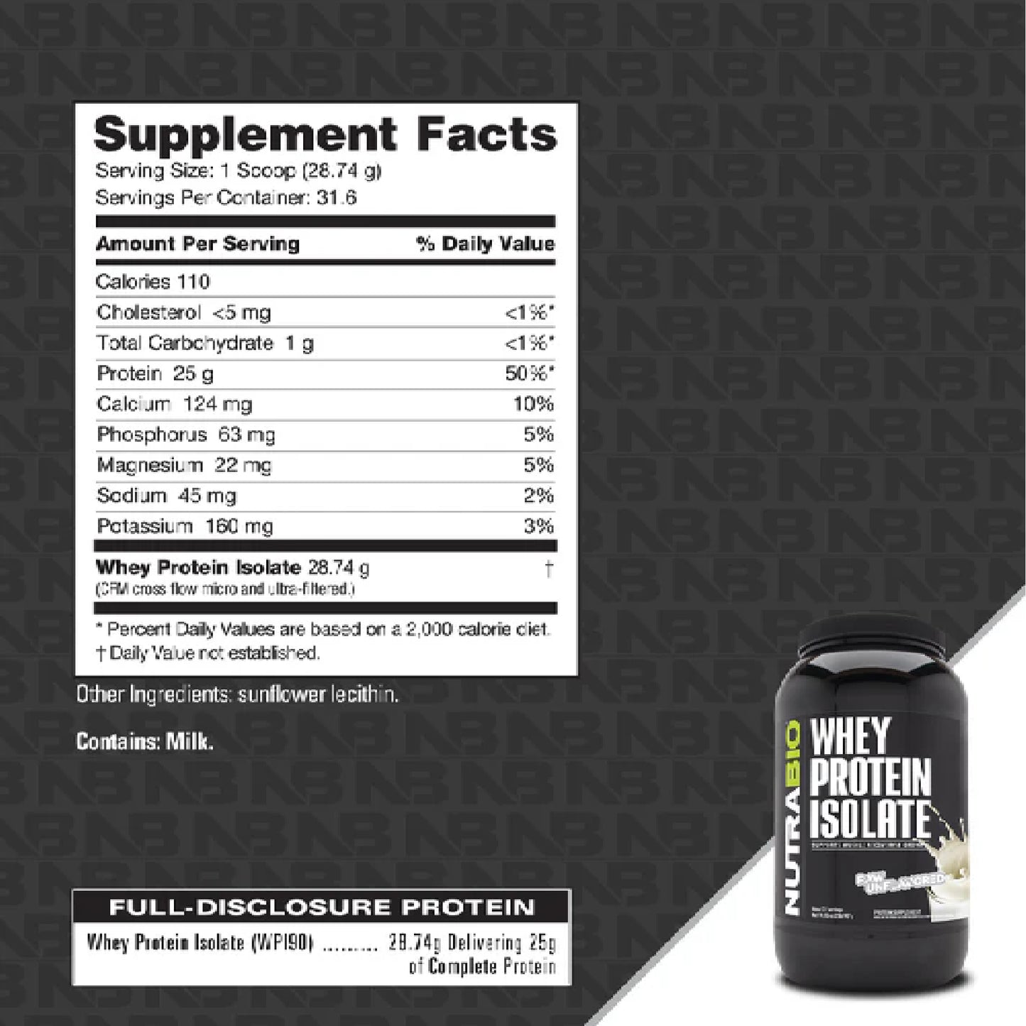 Nutrabio – Whey Protein Isolate UNFLAVORED 2lbs