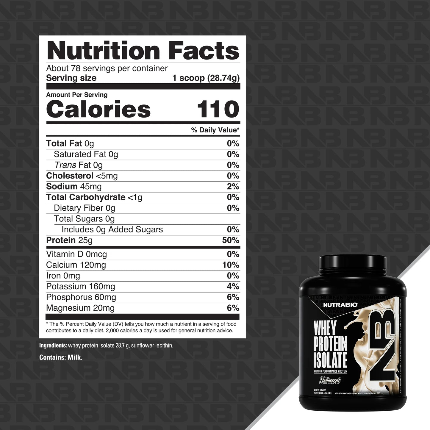 Nutrabio – Whey Protein Isolate UNFLAVORED 5lbs