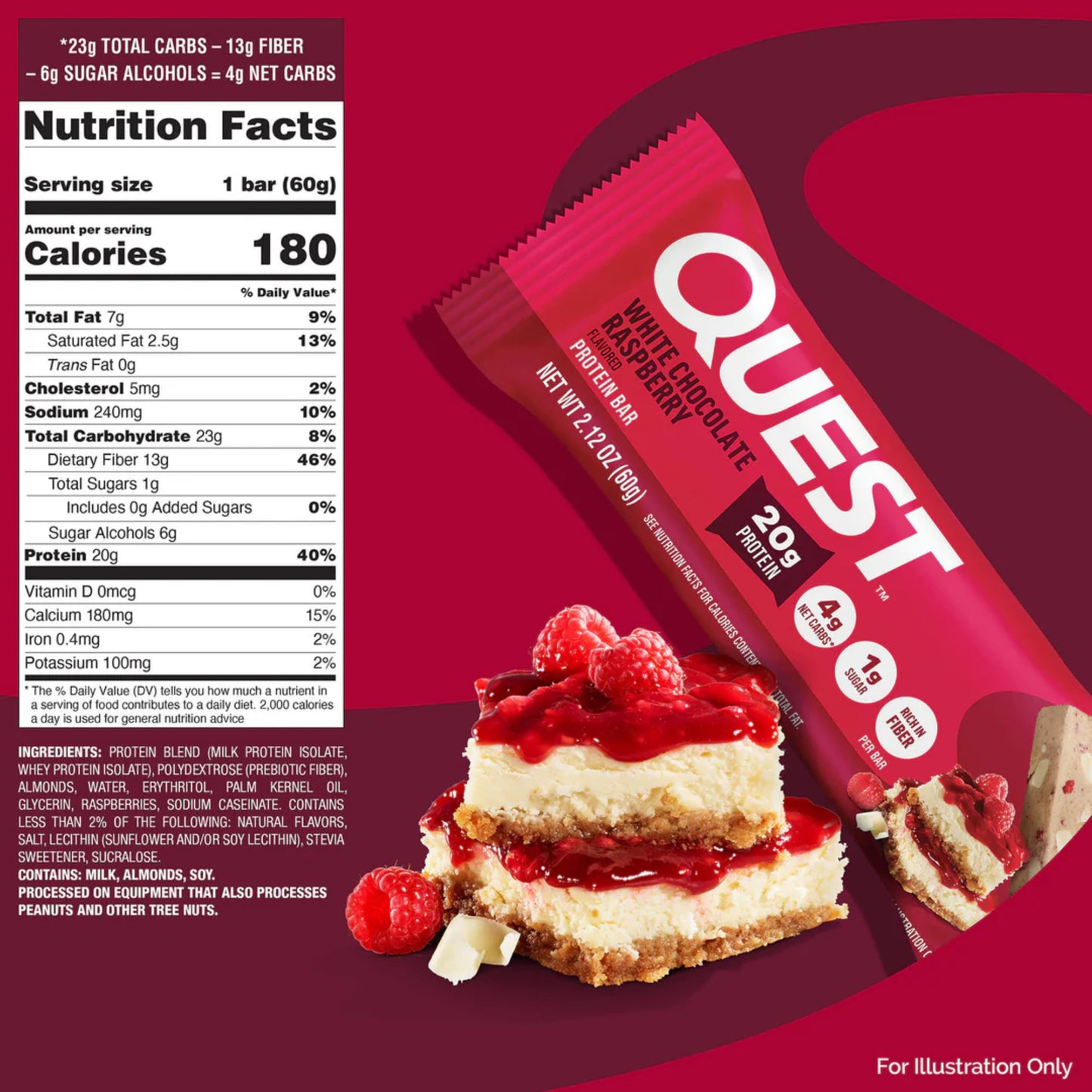 Quest Nutrition – Protein Bar WHITE CHOCOLATE RASPBERRY