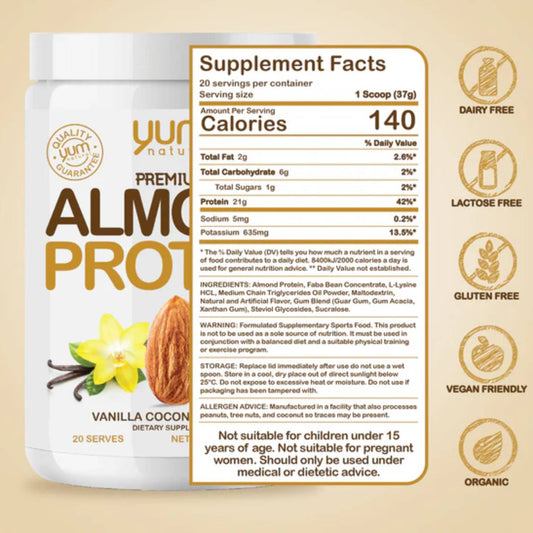 Yum Natural - Premium Almond Protein VANILLA COCONUT 740g