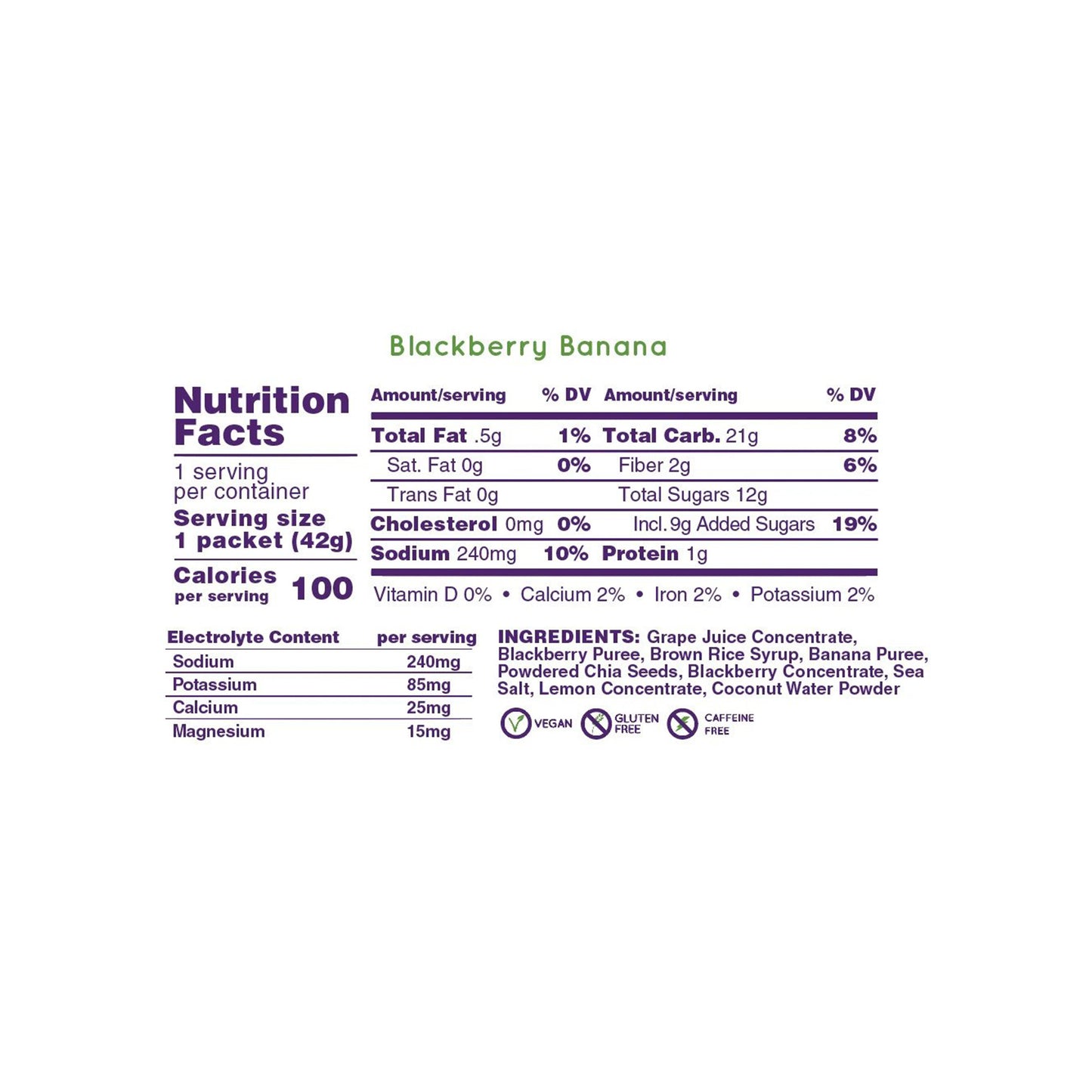 Huma + Chia Energy Gel Plus Natural Electrolytes Blackberry Banana 42g